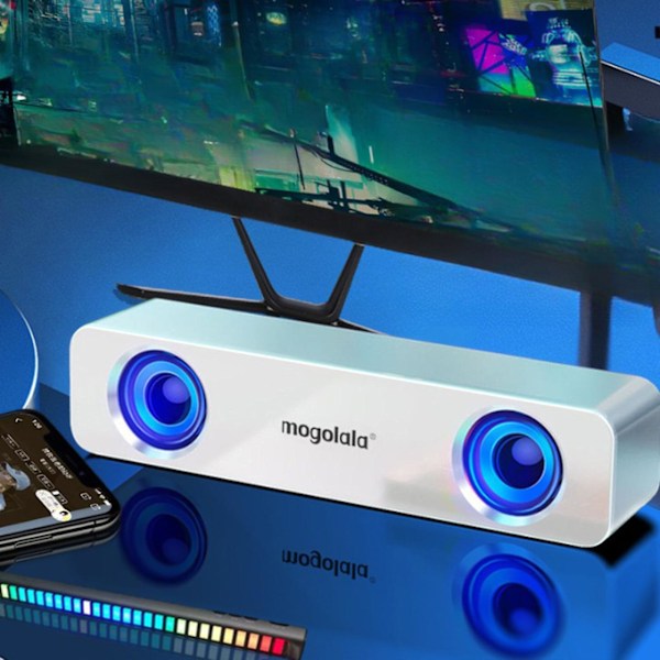 Surround Sound Bar Wired Computer Speakers Stereo Subwoofer Mini Speaker（Free Size，White）