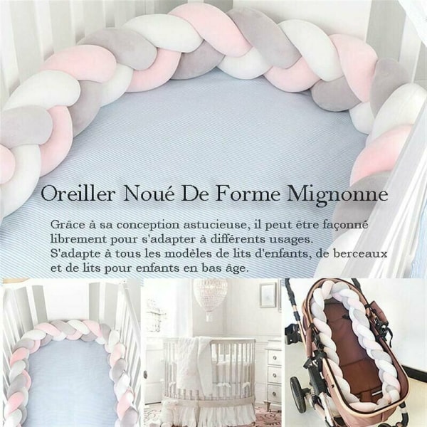 Baby sängyn puskuri - 3 kudottua baby tyynyä punottu käärmepuskuri samettisängyn suojapuskuri vastasyntyneen lastenhuoneen makuuhuoneen koristelu valkoisella - 1,5 m