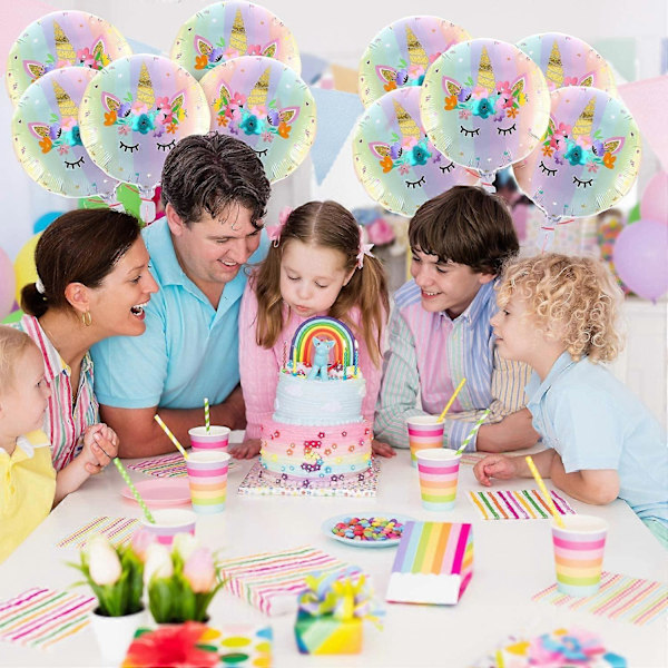 18 Tums Pastel Regnbågsenhörning Folie Ballonger för Födelsedagsfest Bröllop Fest Dekorationer Tillbehör (8 Stycken)