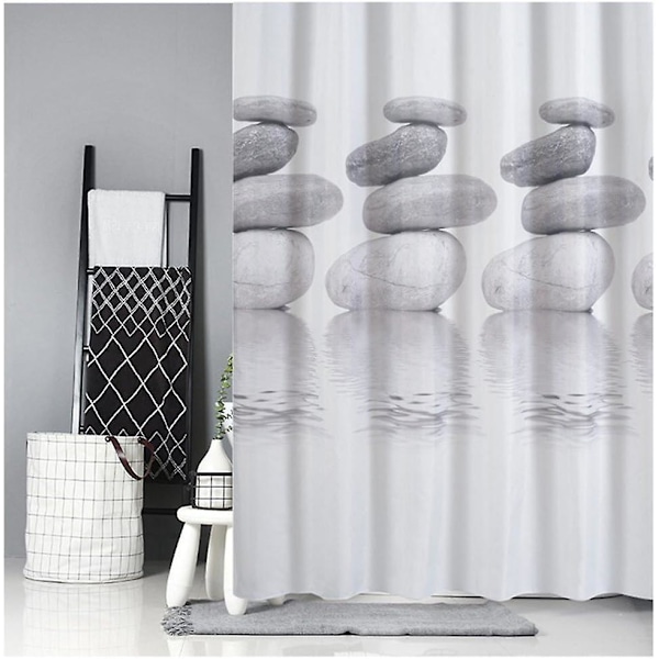 Shower Curtain 120x180 Textile Grey Pebble Mildew Resistant Waterproof Shower Curtain with 12 Shower Tubes