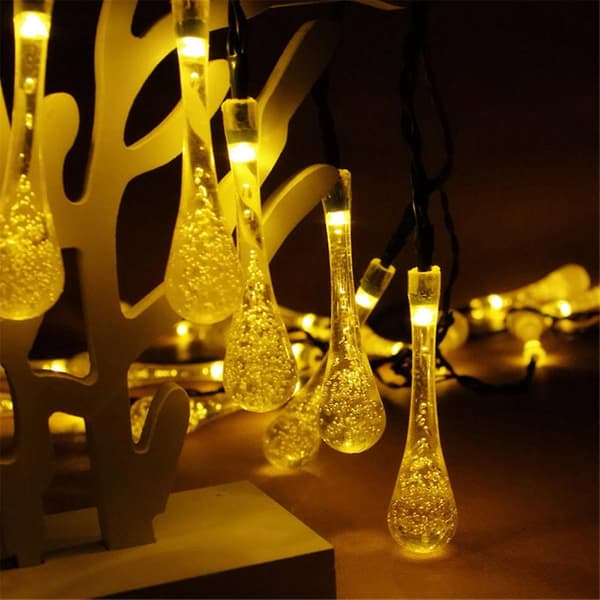 Utendørs hagefest 20 LED dråpeformet solcellelyktstreng (gul)