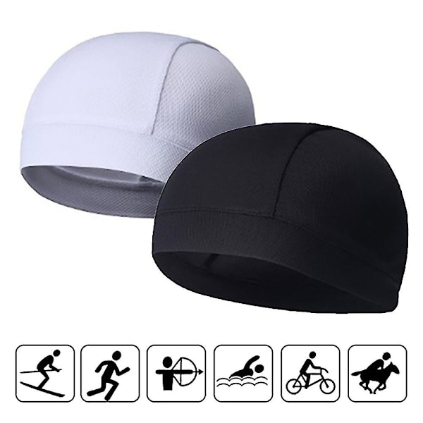 2 st hjälmfoder Skull Caps Sweat Wiing Cap Löpning Mössor Cykling Skull Caps För Män Och Kvinnor（Vit svart）