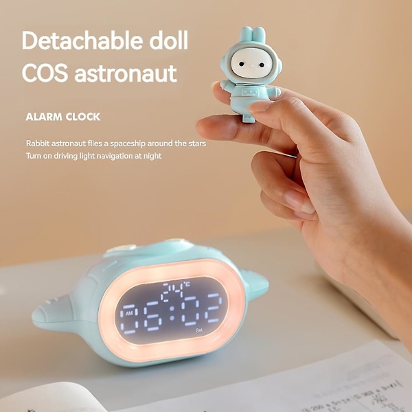 Sød Bill Rabbit Rumskib Vækkeur Studerende Vågne Artifact Elektronisk Børns Applet Kanin Smart Skrivebord Ur（blå）