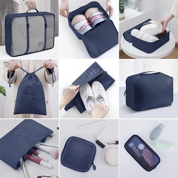 Resväska Packningskuber - 9-delars Resväska Packningskuber Lätt Resväska Organizer Set Bagage Packnings Organizer - Marinblå