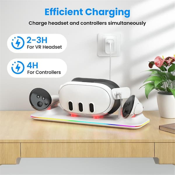 Trådløs ladestasjon for 3/Meta 3 VR Multi-Function Magnetic Suction RGB Light Trådløs ladeadapter B（Hvit）