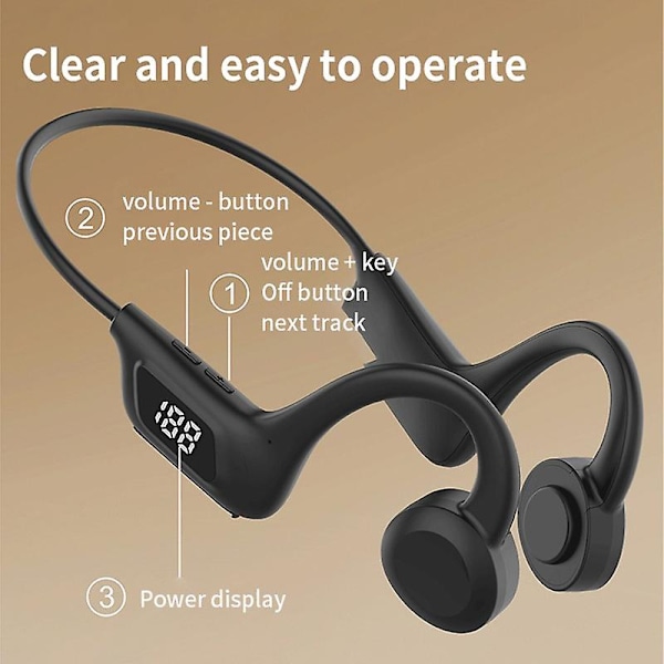 Vg06 Led Digital Bone Conduction Ear Hook Bluetooth5.1 Headset 8d Stereo Surround Sound Earphone Support Tf Card Music Player