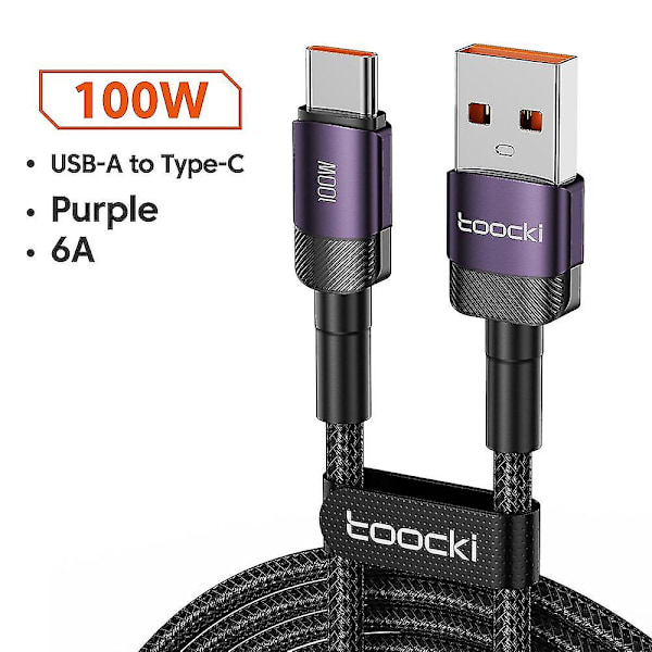 Toocki Usb Type C-kabel Hurtiglading Usb C-laderledning Til Iphone 14 13 12 11 Huawei P40 P30 Realme Oppo Oneplus Ty（2m，USB A til C Lilla）