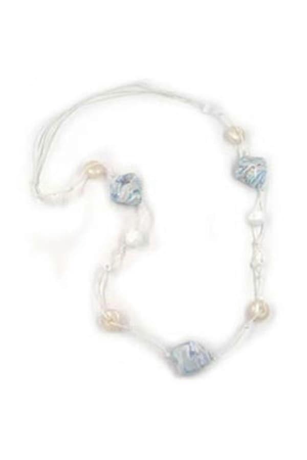 Halsband 3 Pärlor Vit-blå-turkos 100cm - Gl02334