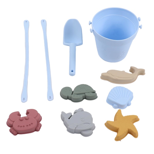 Silikon Strandleksaker Baby Sand Play Leksaker Set Inkluderar Silikon Hink Djurmodell Sand Skovl StringBlå