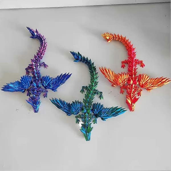 3D-printet flyvende drage - artikulerte vinger, 22 cm, utstilling colorful