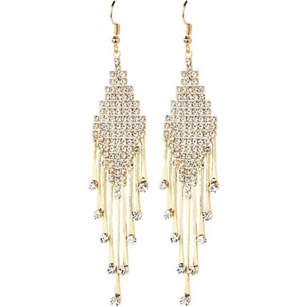 Pärlörhängen för kvinnor CZ Rhombus Långa Örhängen Hängande Haken Rhinestone Örhängen för Flickvän Present