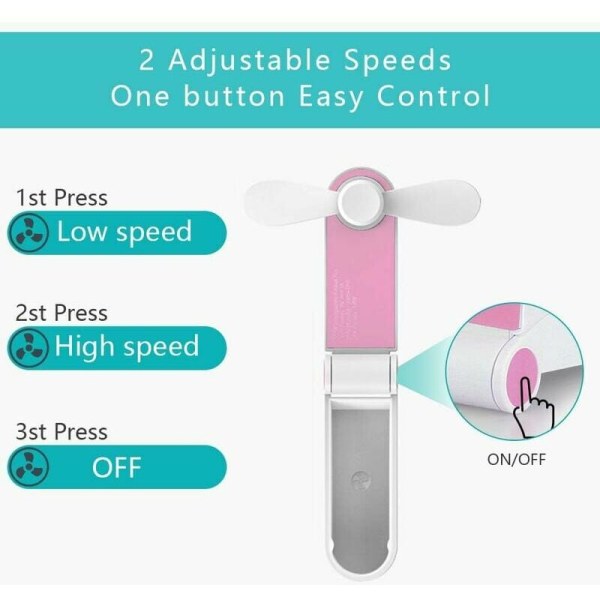 Bærbar Mini Pocket Fan Bordventilator USB Genopladelig til hjemmet eller rejser 2 Speed ​​Pink Small Hand Fan