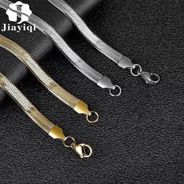 Platt halsband i rostfritt stål, vattentätt, tunn ormkedja, herrpresent, smycken, olika längder, choker, nyckelbenshalsband (Guld 3mm, 40cm)