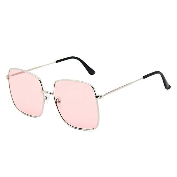 Square Metal Sunglasses Silver Pink Glass Silver