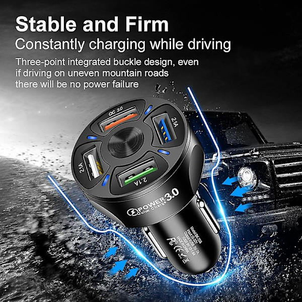 4-portars USB-billaddare för bil Snabbladdning 3.0 Snabbladdning Qc 3.0 Billaddare USB-adapter