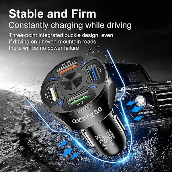 4-porters bil USB-lader hurtiglading 3.0 hurtiglading Qc 3.0 bil USB-laderadapter