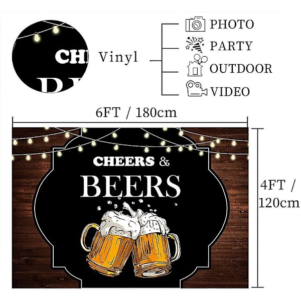 Cheers And Beers Bakgrundsbana för 30:e, 40:e, 50:e Födelsedagsfest Dekoration Vinyl 6x4ft Retro Rustik Träbräda Ölkopp Fotobakgrund Foto B