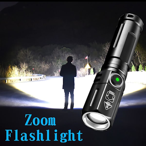 Stark ficklampa utomhus hushåll mini zoom uppladdningsbar liten äldre bärbar långdistans handlampa（J）