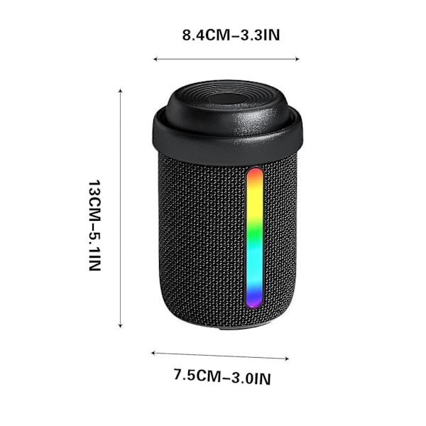 Trådlös Bluetooth-högtalare med RGB-ljus, bärbar vattentät liten högtalare (svart)