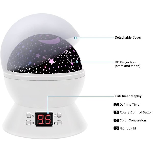 Stjernehimmel nattelys, roterende nattelys projektor med LED timer automatisk slukning romantiske stjernelys