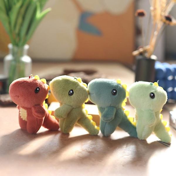 10cm sød plys lille dinosaur nøglering plys dukke anime kawaii legetøj taskevedhæng（Mørkegrøn）