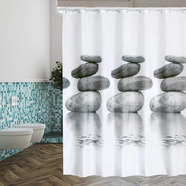 Bad Dusjforheng Vanntett Polyester Gardiner Hvit Grå Stein Dusjforheng 180x180cm