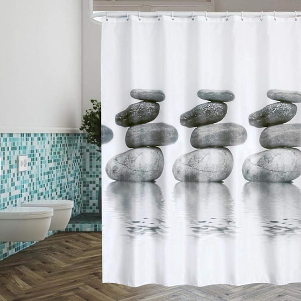 Badeværelse Bruseforhæng Vandtæt Polyester Forhæng Hvid Grå Sten Bruseforhæng 180x180cm