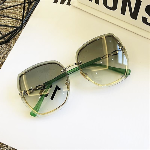 Rimless solbriller for kvinner, luksuriøse briller, dame solbriller, gradient rosa blå linse briller firkantede（Gradient rosa）