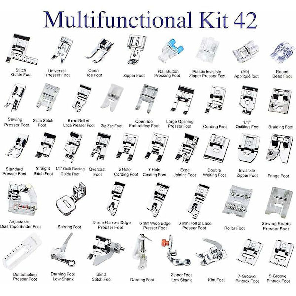 MSBD 42 PCS Sysett for symaskin Trykkfotsett Hjem Symaskin Multifunksjon Trykkfotsett Kombinasjon Sygave Passer for de fleste modeller av