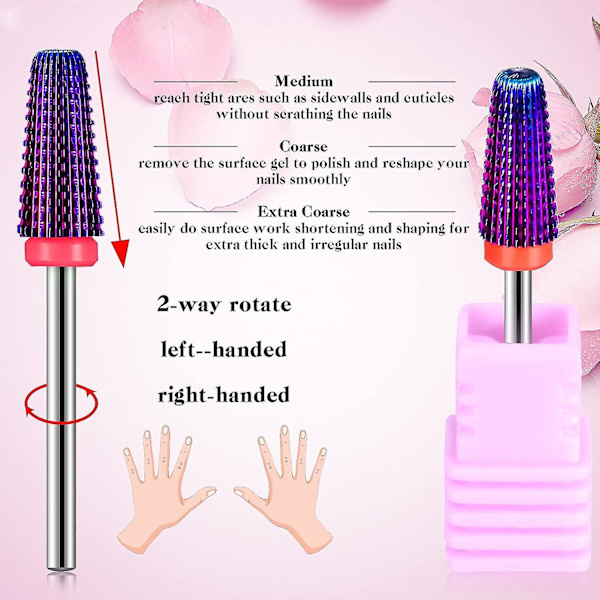 3 stycken nagelkarbid 5 i 1 bitar, nagelborrbitar set - 2-vägs rotation användning för både vänster- och högerhänta, 3/32 tum skaftstorlek