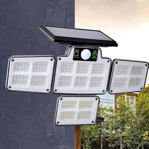 Solcellsbelysning för gatan, IP65, från skymning till gryning med rörelsesensor LED-säkerhetsbelysning för parkeringsplats, fjärrkontroll med 228 LED-lampor