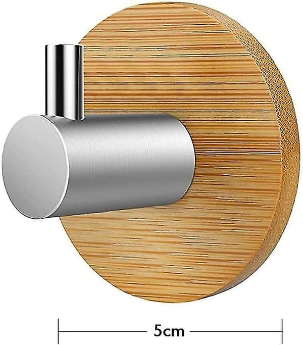 Självhäftande väggkrok, 4 st (bambu och rostfritt stål, rund)