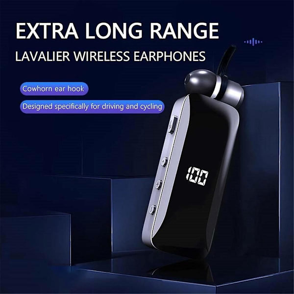 LED-strømindikator Bluetooth trådløse hovedtelefoner, sammenklappelig kraveclips, enkelt headset, sammenklappelig med ledning (sort)