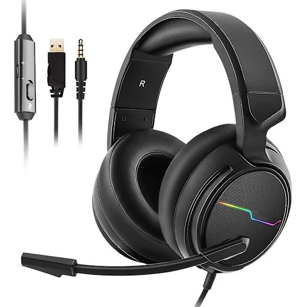 Stereo Gaming Headset til PS4 PS5 Xbox One S - Støjreducerende Over-Ear Hovedtelefoner med Mikrofon - LED Lys Bløde Ørekopper til PC Bærbar Mobil