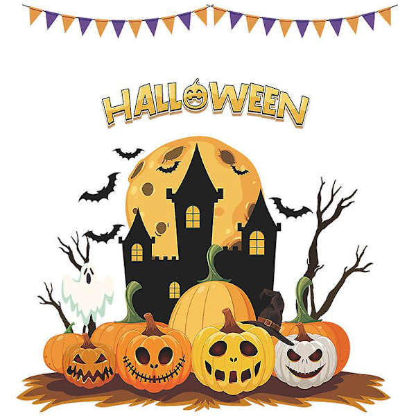 DWW-Halloween tegneserie græskar måne slot børneværelse indgang hjem dekoration vægklistermærker