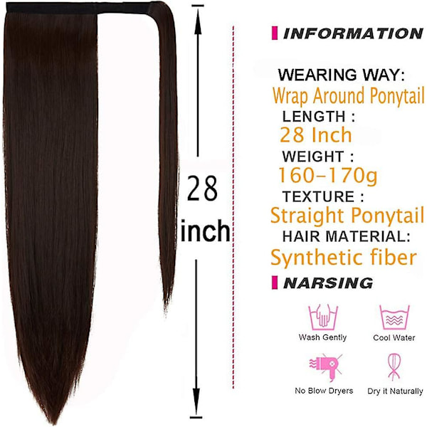 28 tum Ponytail Extension Lång Rak Wrap Around Clip In Syntetisk Fiber Acsergery Present