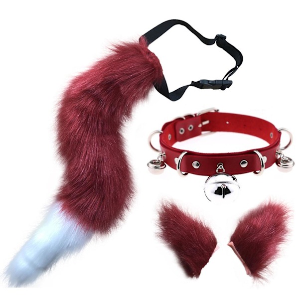 Hårklämmor Tuppstjärt Djur Element Justerbar Fuskpäls Solid Varg Svans Öron Krage För Cosplay (Röd)