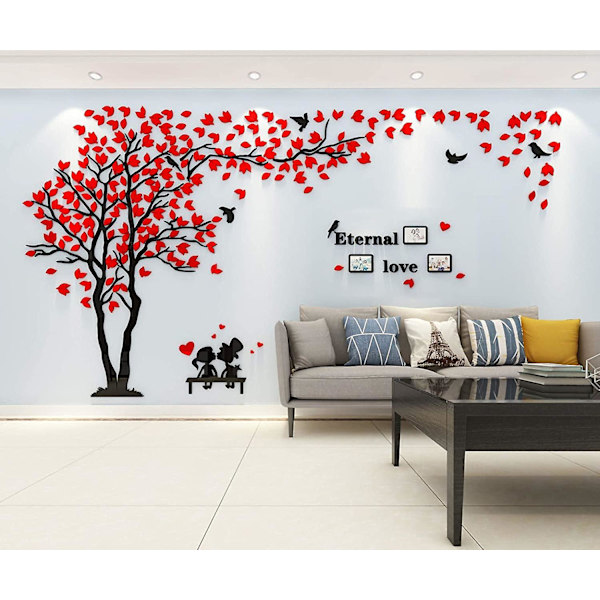 Dww-Tree Wall Stickers Fotoramme 3D Dekaler DIY Wall Stickers Kunst Hjem Indretning til Soveværelse, Børneværelse, Hal, Børnehave, Gave (Rød Venstre,L-300 * 150c