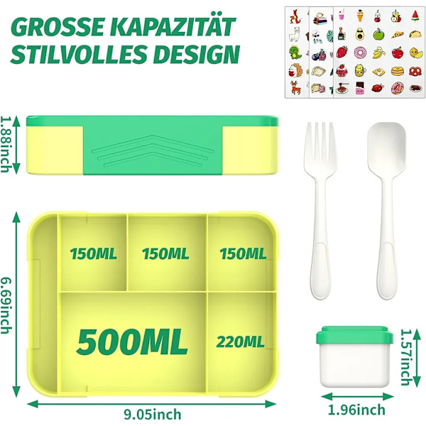 Lounasrasia, lasten lounasrasia, lounasrasia - 1300ML BPA-vapaa bento-rasia 5 osastolla, aterimilla