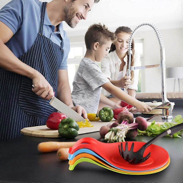 Silikon Skedstöd, 4-pack - BPA-fri Flexibel Silikon Köksredskapshållare för Spisplattan för Matlagning Spatel, Ösa, Borste, Ri