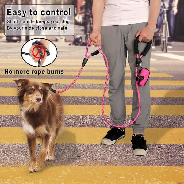 Husdjurskoppel Hundkoppel 6 fot lång, trafikstoppad två handtag, kraftigt, reflekterande koppel med dubbla handtag för kontrollerad säkerhetsträning, stort eller medium