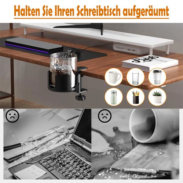 2 stk. bordklemme kopholder, kopholder til kopper op til 3,74 tommer