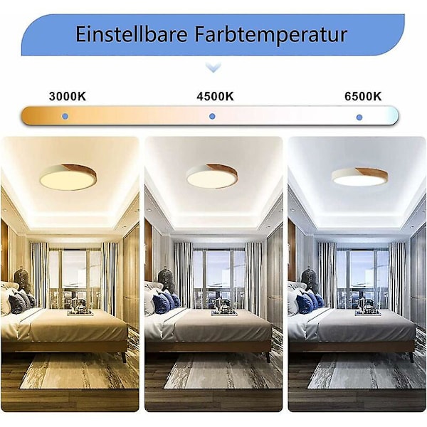 Trestre taklampe i tre 12W Moderne rund tre taklampe kald hvit 6500K Slank innendørs taklampe Diameter 23*5cm Egnet for stue kjøkken B