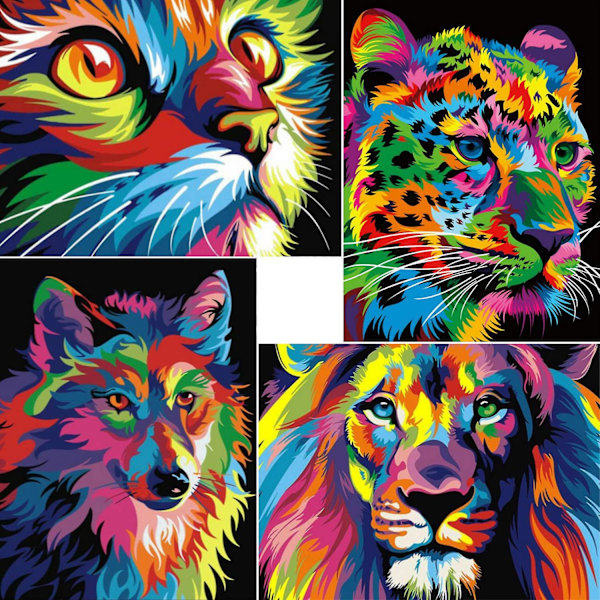 4 Set 5d Diamantmålningssatser för vuxna, Djur Diamantkonst för Hemvägg Dekor Present (30 X 40cm)