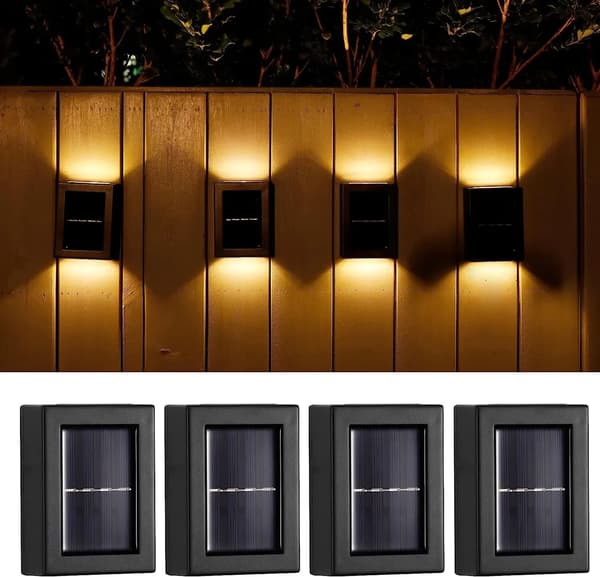 Hagebelysning 4 stk solcelle LED vegglampe, solcelle hage vegglamper, IP65, LED permanent integrert