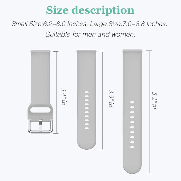Kompatibel med Samsung Galaxy Watch 3 Band 41mm/ Galaxy Watch Active 2 Band 40mm 44mm/ Galaxy Watch Active Band/ Galaxy Watch 42mm Band grå-s