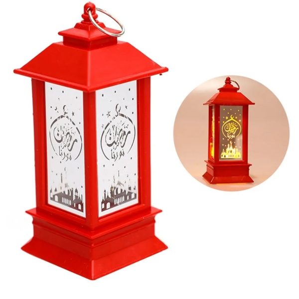 Eid Mubarak Ramadan Ornament Home Palace Lantern Led Lighting Lamp Ramadan Kareem - Röd