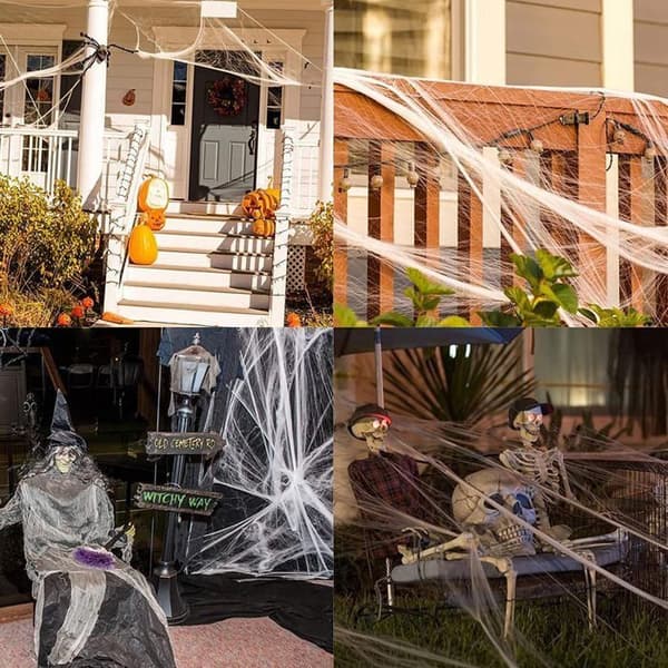 Halloween Spindelvævsdekoration - WINLLINEE - 40 Falske Edderkopper - Polyester og Gummi - Strækbar