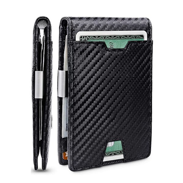 Herre Slim Wallet med Pengeclips Blokering Bifold Kreditkortholder til Mænd --- Sort