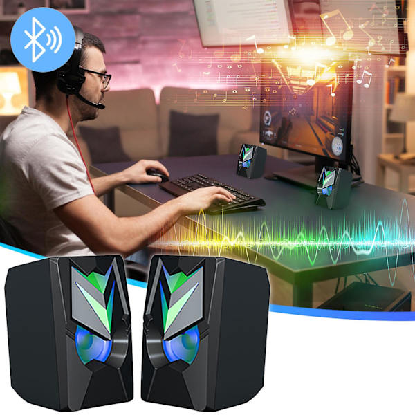 Datorhögtalare Datorhögtalare 2 st RGB-bakgrundsbelysning Skrivbordsextern högtalare Heminredning Datorhögtalare Utrymme (svart)